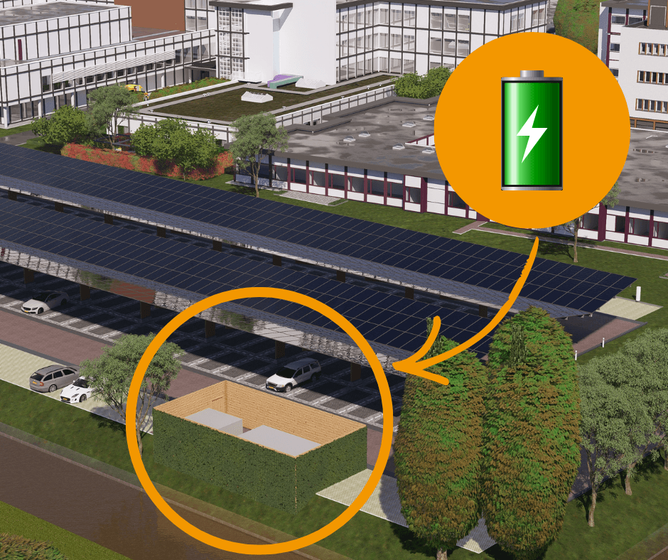 Weergave van het batterijopslagsysteem bij Ziekenhuis Nij Smellinghe